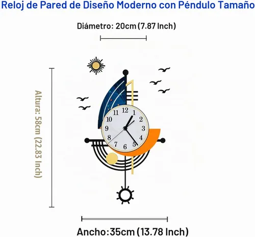 Vista 2 de YISILE Reloj de pared moderno, funciona con pilas, 23 pulgadas, diseño de barco grande, relojes de pared de péndulo para decoración de sala