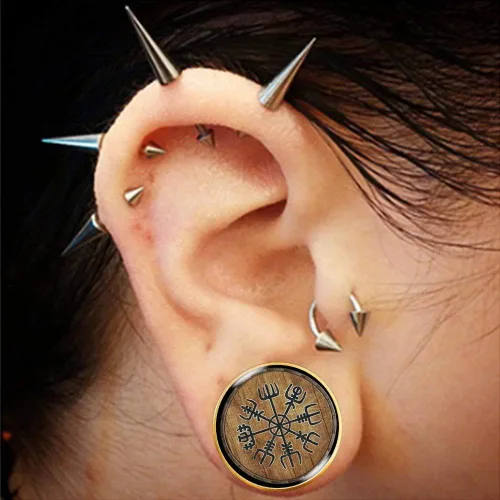 Vista 3 de FLYUN Medidores de oreja de madera, tapones vikingos, para mujeres y hombres, expansor de oreja de 0.315in a 0.984in, 0 00-1 pulgadas, doble