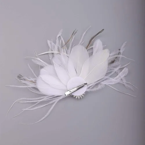 Vista 7 de Pinza para el pelo con plumas de los años 20 para novia, diseño de plumas blancas de cristal, tocado de los años 20, fiesta de graduación, festival