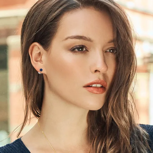 Vista 3 de Gem Stone King Aretes de zafiro azul platino para mujer (2.20 unidades, piedra natal de piedras preciosas, redondos, 0.236in), Metal Piedra