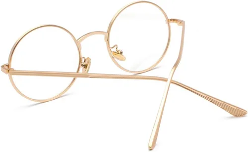 Vista 3 de Moda retro círculo círculo metal marco gafas mujeres gafas vintage hombres (oro con transparente)