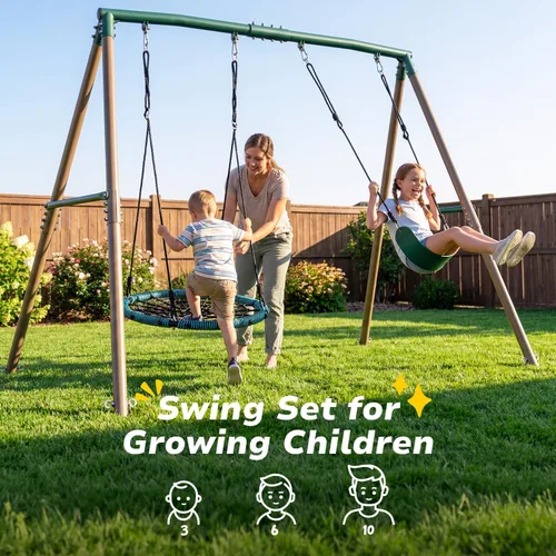 Vista 6 de Hapfan Juego de columpios de 7.5 pies de altura para patio trasero, juego de columpio resistente de 500 libras para niños y adultos con columpio