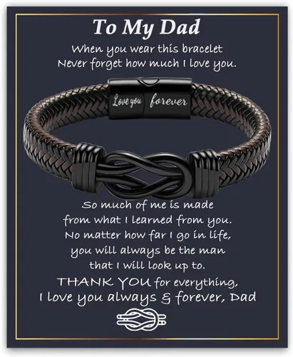 Vista 20 de Gifts for Men Infinity Leather Bracelet for Dad New Daddy Husband Boyfriend Son Grandson Brother Nephew Uncle Brown Braided Engraved Leather Jewelry