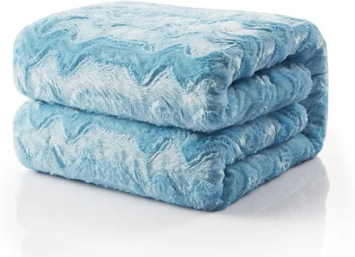 Vista 2 de Tache Light Sky Blue Throw Super Soft Warm Faux Fur with Ivory Sherpa Back Blanket - 63x87