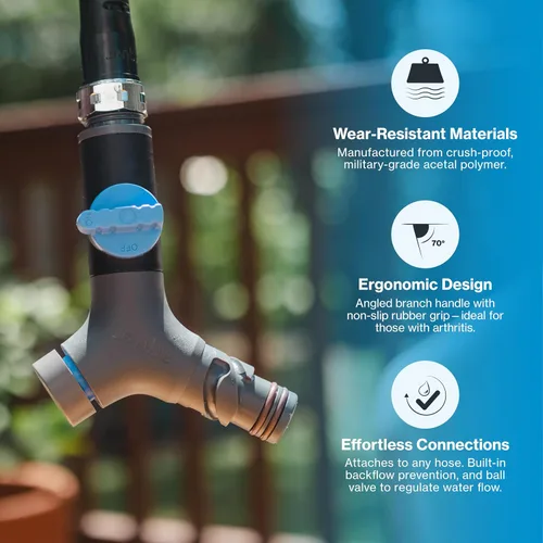 Vista 3 de Aquor Comfort Grip VB Conector de Manguera – Conector de manguera de jardín con disyuntor de vacío integrado y válvula de bola, prevención