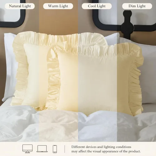 Vista 3 de Lemfux Juego de 2 fundas de almohada con volantes, fundas de almohada decorativas de algodón lavado, fundas de cojín lisas estilo desgastado y chic