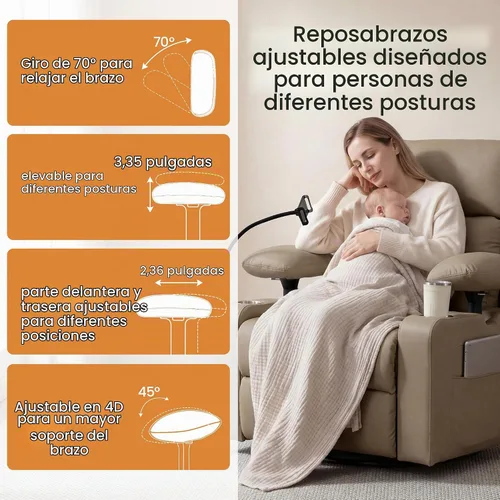 Vista 3 de FiveWillowise Mecedora eléctrica para guardería con reposabrazos ajustables Marrón