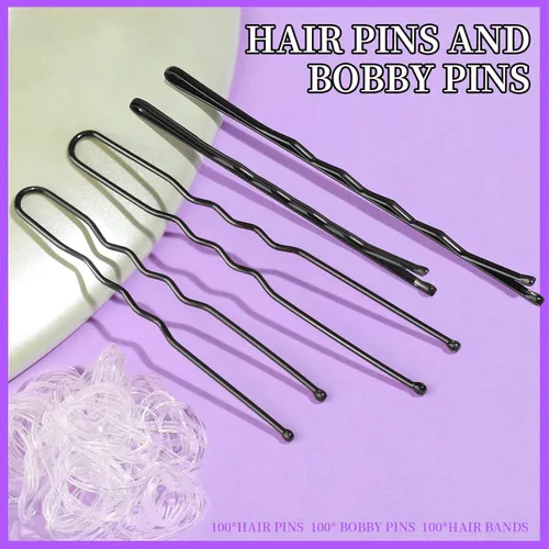 Vista 2 de Teenitor 300 horquillas para el cabello, color negro, 100 alfileres negros de 2 pulgadas, 2.75 pulgadas, 100 horquillas para el cabello para mujeres