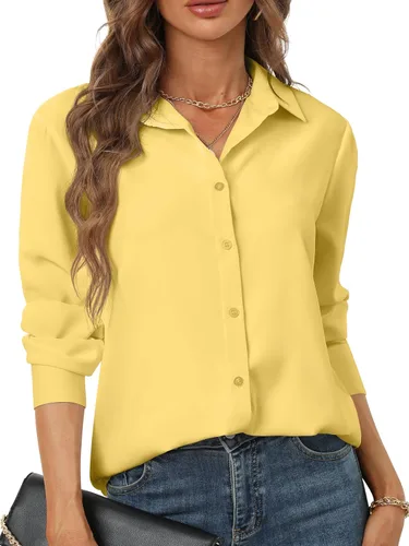 Vista 36 de Camisas de manga larga con botones para mujer, básicas, clásicas, suaves, con cuello a la moda, elegantes y casuales