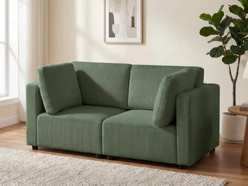 Vista 18 de Sofá biplaza de 66.9 pulgadas, sofá cama modular convertible de 2 plazas de pana, moderno juego de sofá combinado gratuito para sala de estar y Beige