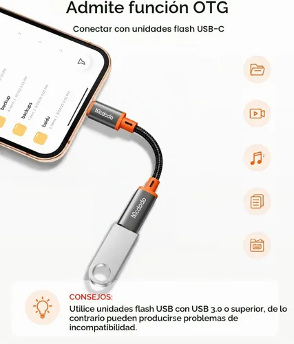 Vista 5 de mcdodo Adaptador 4 en 1 USB-C a Lightning OTG con función de carga/audio/OTG Tipo C hembra a Lightning Macho Adaptador de cable apto