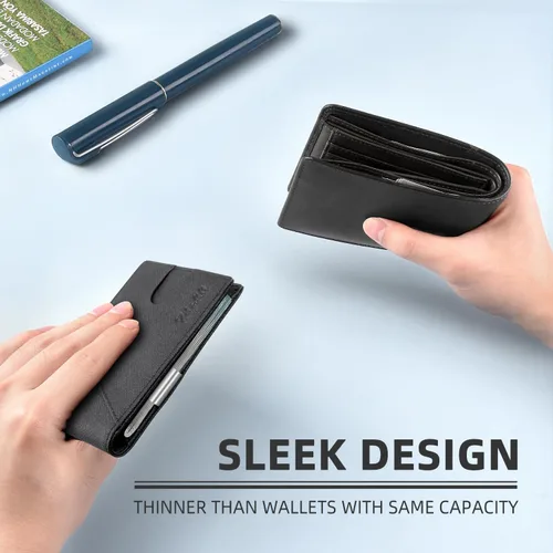 Vista 21 de Zitahli - Billeteras delgadas RFID para hombres, billetera de cuero flexible con clip de dinero, cartera minimalista con bolsillo frontal