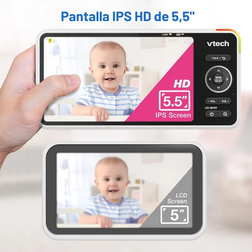 Vista 5 de VTech Smart WiFi Baby Monitor - Ve a tu bebé en casa o desde cualquier lugar, cámara 2K, pantalla de 5.5 pulgadas, zoom 24X, gran angular, visión