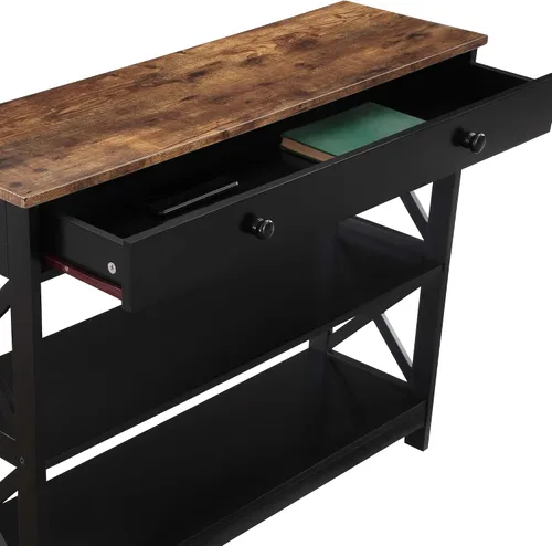 Vista 5 de Convenience Concepts Oxford - Mesa consola con 1 cajón con estantes, madera de granero/negro