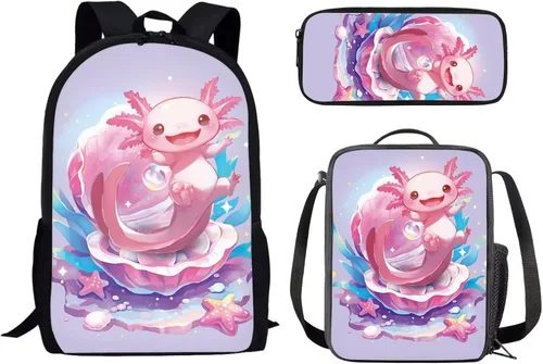 Vista 23 de Paquete de 3 bolsas escolares con estampado de bandera estadounidense para niños, mochila de gran capacidad para laptop, con cremallera, estuche