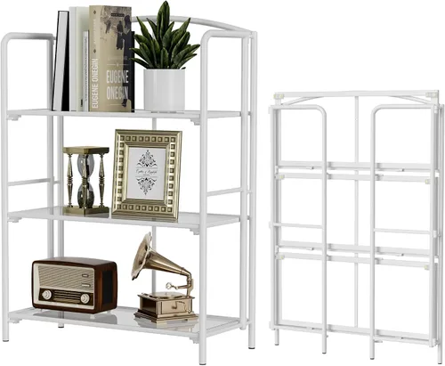 Vista 23 de Crofy - Estantería plegable sin montaje para sala de estar, estantería plegable de 2 niveles en color negro para oficina en casa, organizador