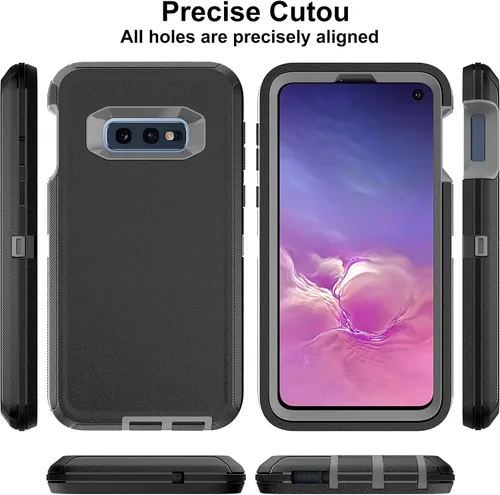 Vista 5 de Funda para Galaxy S10E: protección resistente a prueba de golpes 3 en 1, 2 películas nano a prueba de explosiones, negro/gris