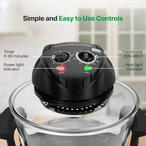 Vista 7 de Nutrichef Horno tostador de encimera de convección – Horno asador con freidora de aire de vidrio de cocina saludable, hornear, parrilla, asador