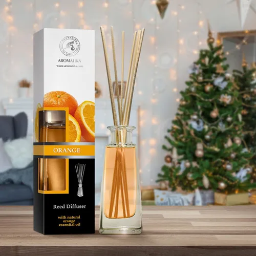Vista 4 de Difusor de naranja con aceite de naranja, 3.4 onzas líquidas, Fresh Room, fragancia de larga duración, difusor de varillas perfumado naranja, juego