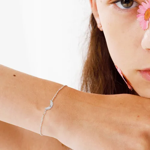 Vista 6 de YFN - Pulsera de alas de ángel de la guarda de plata de ley con forma de corazón para mujeres y niñas