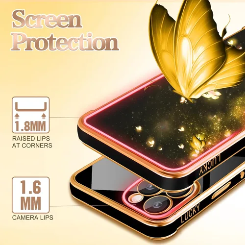 Vista 3 de Petitian Funda para iPhone 14 Pro Max, diseño de mariposas para mujeres y niñas, diseño dorado para iPhone 14 Pro Max, cubierta femenina chapada