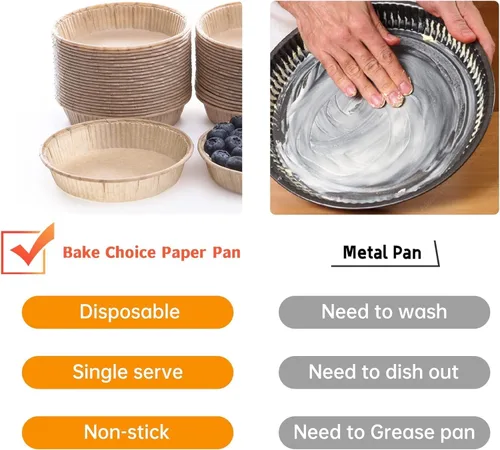 Vista 5 de Bake Choice - Juego de 200 mini moldes de papel para tartas de 4 pulgadas, desechables Non-stick, Unbleached, Mini Quiche Pans,Oven safe