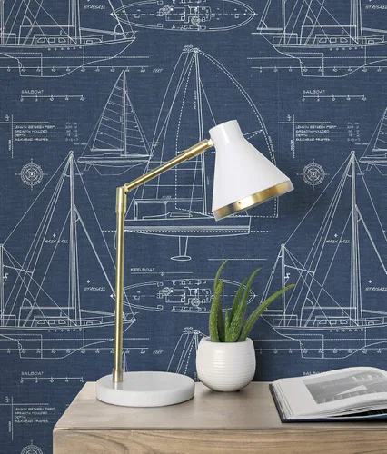 Vista 7 de NextWall Yacht Club Coastal - Papel tapiz autoadhesivo (azul marino)