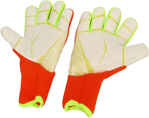Vista 2 de Soccer Goalie Gloves for Men Women, Anti Slip Soccer Goalkeeper Gloves, Premium Latex Palm with Finger Protection, Breathable Nylon Backhand, Orange