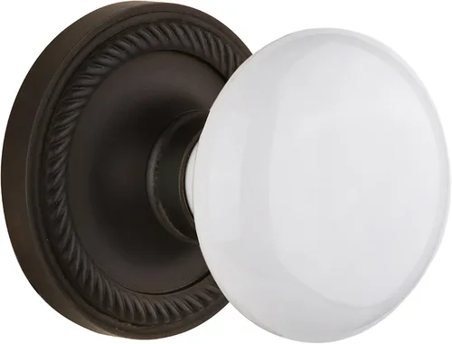Vista 14 de Nostalgic Roseta de cuerda de almacén con perilla de porcelana blanca, privacidad - 2.375 pulgadas, latón antiguo