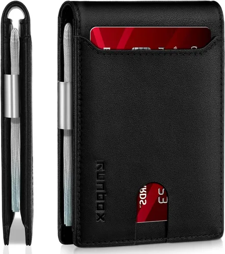 Vista 62 de RUNBOX - Carteras delgadas para hombre, cartera de piel con pinza para el dinero, cartera de bolsillo frontal con bloqueo RFID, tarjetero