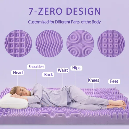 Vista 2 de Colchón de espuma de gel de 7 zonas con infusión calmante de lavanda, certificado CertiPUR-US, (2 pulgadas, individual)