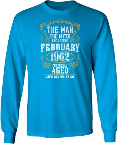 Vista 3 de Camiseta unisex de manga larga con texto en inglés "Man Myth" (60 cumpleaños, febrero de 1962)