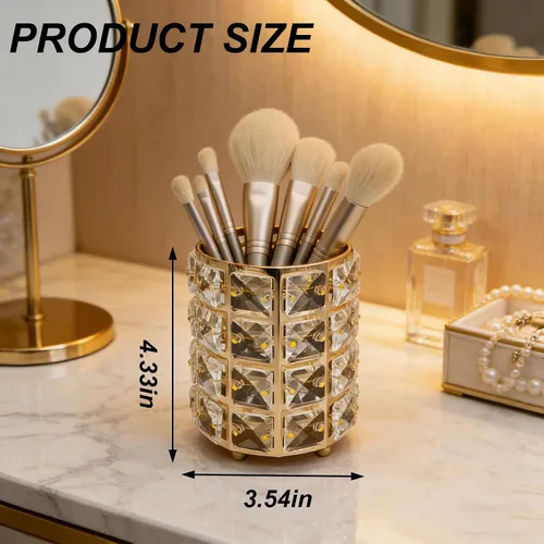 Vista 4 de Organizador de brochas de maquillaje, caja de almacenamiento de cosméticos con cristales brillantes para cepillos, peines y bolígrafos, contenedor