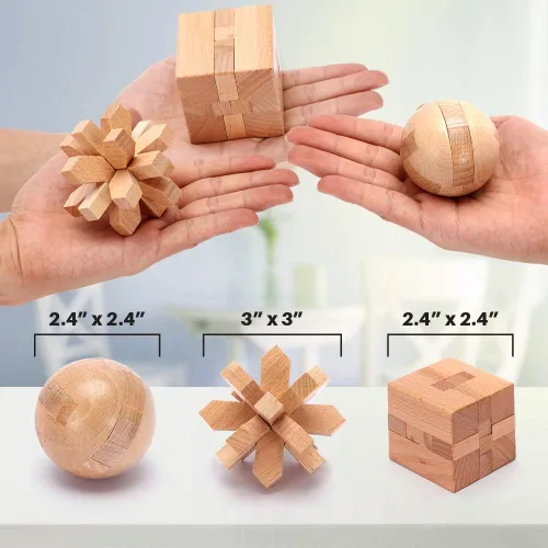 Vista 4 de LESONG Rompecabezas Mentales de Metal y Madera para Niños y Adultos Paquete de 9, Prueba de Mente, CI y Lógica y Juegos de Desenredamiento