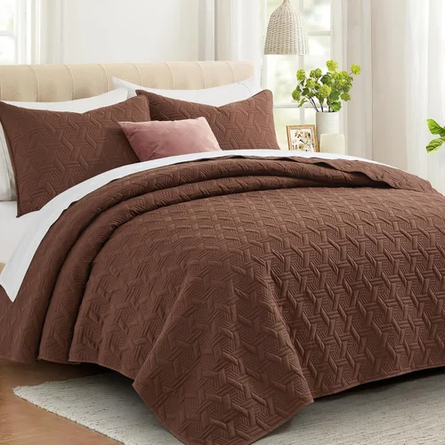Vista 12 de Lavsiry Juego de ropa de cama acolchada de tamaño individual beige con funda de almohada, colcha ligera de verano, sobrecama, manta acolchada suave