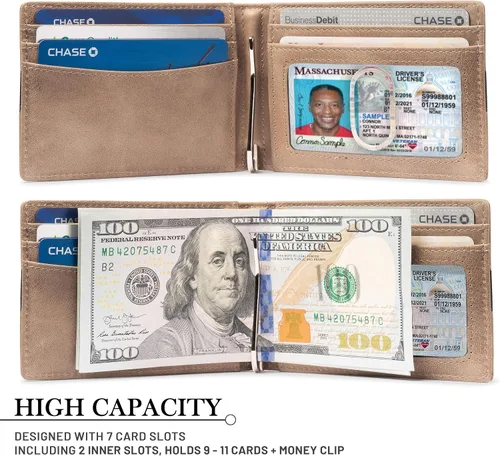 Vista 3 de Cartera minimalista delgada y plegable con bolsillo frontal con clip para dinero, bloqueo RFID con diseño inteligente, gris (Executive grey)