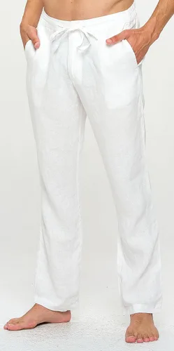Vista 3 de Pantalones casuales 100% lino para hombre con cordón y cintura elástica