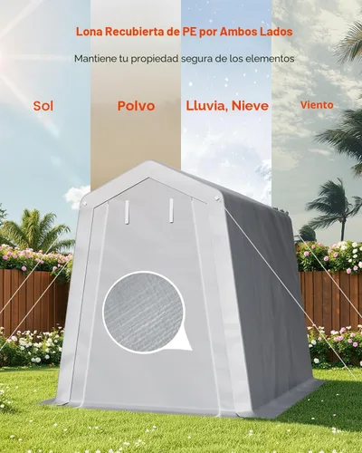 Vista 3 de VEVOR Cobertizo Tienda de Almacenamiento Exterior Portátil Resistente de 6 x 8 x 7 pies, Refugio de Cochera Garaje Impermeable con Puerta Enrollable