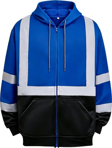 Vista 13 de sesafety Sudadera de alta visibilidad de clase 3 para hombre, sudadera con capucha, sudadera con capucha de seguridad de alta visibilidad negro-203