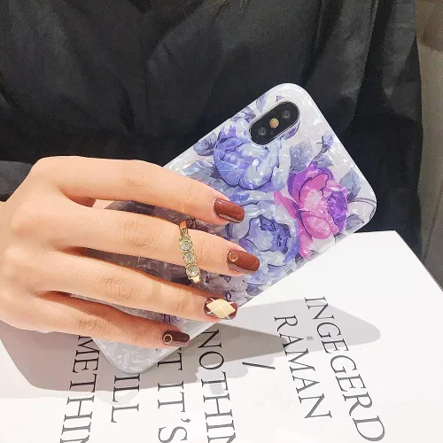Vista 7 de Qokey - Funda de mármol compatible con iPhone Xs Max, diseño de anillo giratorio de 360 grados, TPU suave a prueba de golpes, diseñada para iPhone