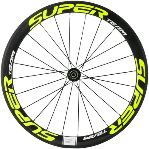 Vista 4 de Superteam Ruedas de Bicicleta de Carretera de Fibra de Carbono 700C, Juego de Ruedas Clincher de 50mm, Mate de 23 de Ancho Amarillo fluorescente
