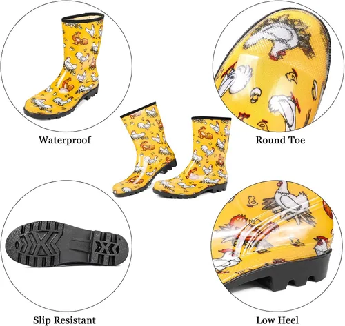 Vista 15 de DKSUKO Waterproof Womens Rain Boots insulated,Lightweight Rubber fashion Boots in Gardening,Warm and Comfortable Wide Calf Rain Boots with Glossy in