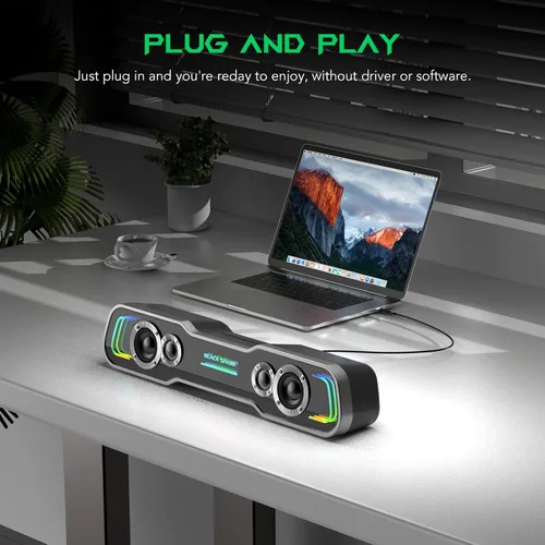 Vista 5 de Black Shark - Altavoces para computadora Bluetooth para escritorio, altavoz para PC de juegos con iluminación RGB multicapa dinámica y graves