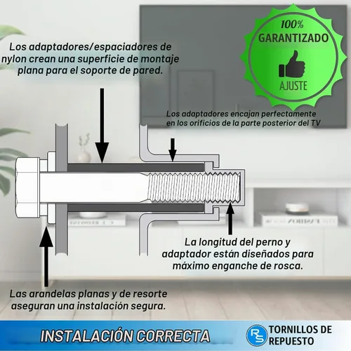 Vista 2 de ReplacementScrews M8 (Medida C manual: 43 ~ 1.772 in) Kit de tornillos de montaje en pared compatible con televisores Samsung LED curvos