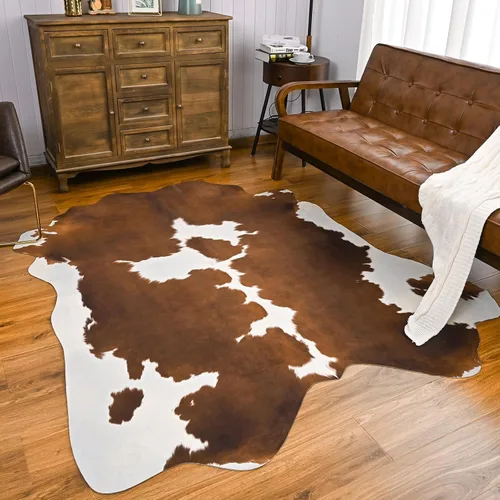 Vista 9 de Comeet Alfombra de piel de vaca sintética de 4 x 3 pies, alfombra de vaca mediana con estampado de vaca gruesa, antideslizante, alfombra de área
