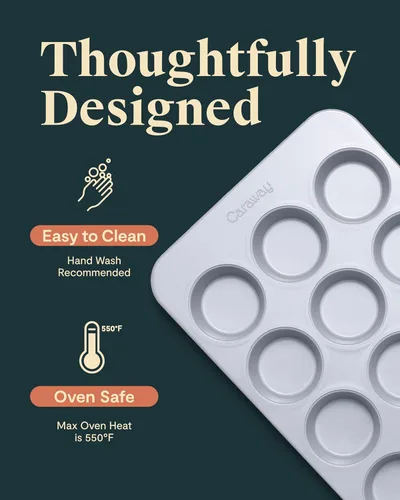 Vista 3 de Caraway Molde de cerámica antiadherente para magdalenas de 12 tazas, revestimiento de cerámica naturalmente resbaladizo, no tóxico, libre de PTFE ni