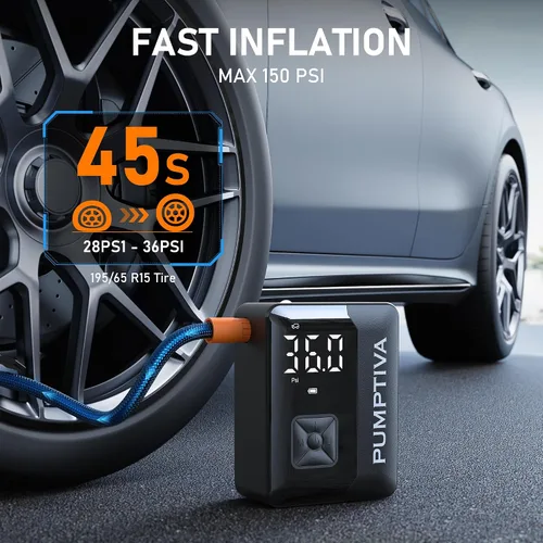 Vista 2 de Pumptiva Inflador de neumáticos, compresor de aire portátil, inflador de neumáticos portátil 3 veces más rápido para automóvil, bomba de aire de 150