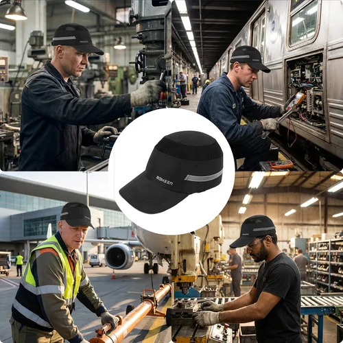 Vista 7 de Gorra de Seguridad Ligera con Protección contra Golpes - Sombrero Protector Transpirable Estilo Béisbol con Rayas Reflectantes