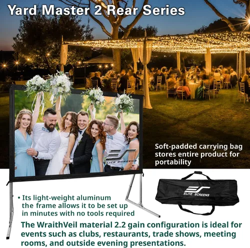 Vista 7 de Pantalla para proyector al aire libre con soporte 16:9, 8K 4K Ultra HD 3D, plegable y rápida YardMaster 2 Rear Projection