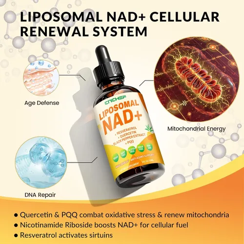 Vista 7 de Suplemento liposomal NAD – 1500 mg NAD+ gota líquida para mujeres y hombres nicotinamida adenina dinucleótido y complejo de resveratrol – Renovación